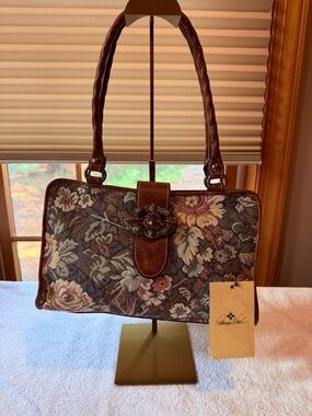 Patricia Nash Floral Tapestry Shoulder Bag with Brown Leather Trim